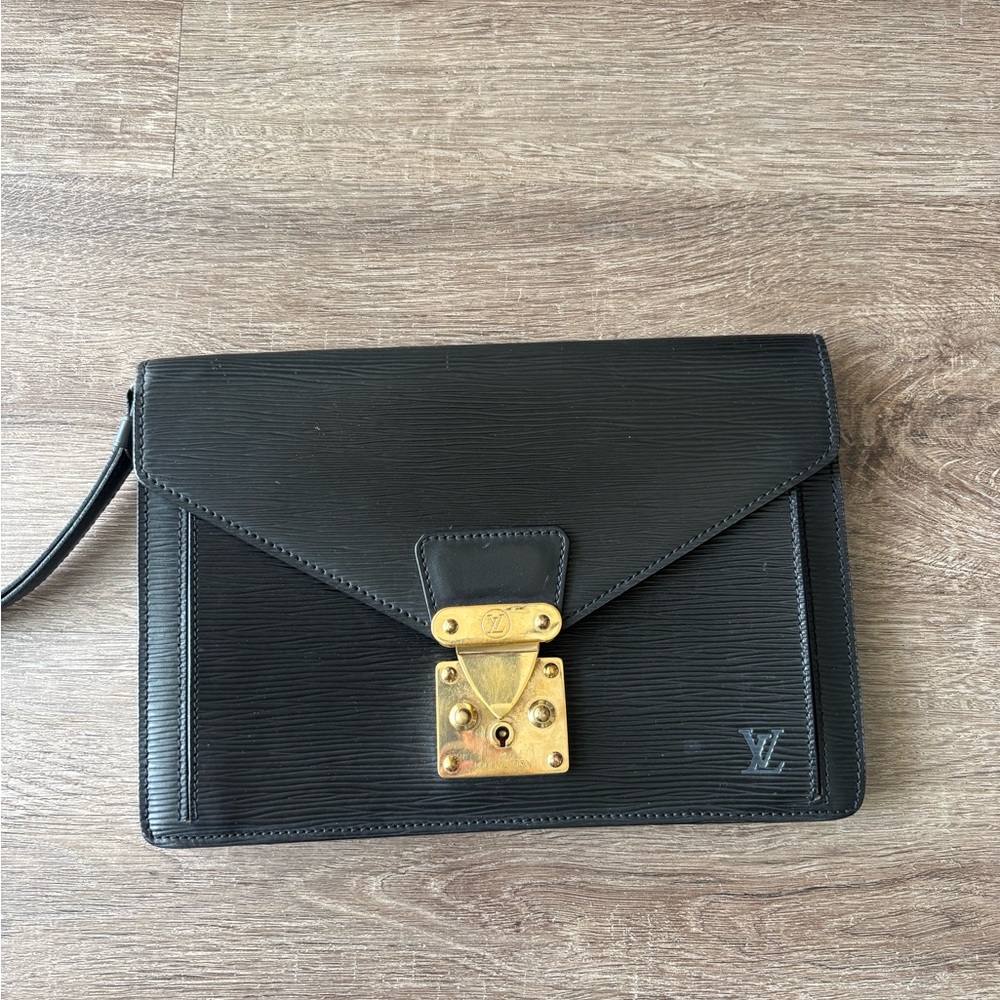 Louis Vuitton Pre Love Vintage Black Epi Leather Envelope Wristlet/Clutch